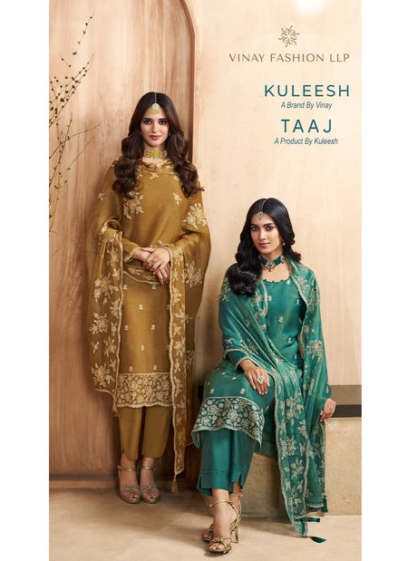 Taaj By Vinay Kuleesh Gold Silk Embroidered Work Designer Salwar Kameez Suppliers In India